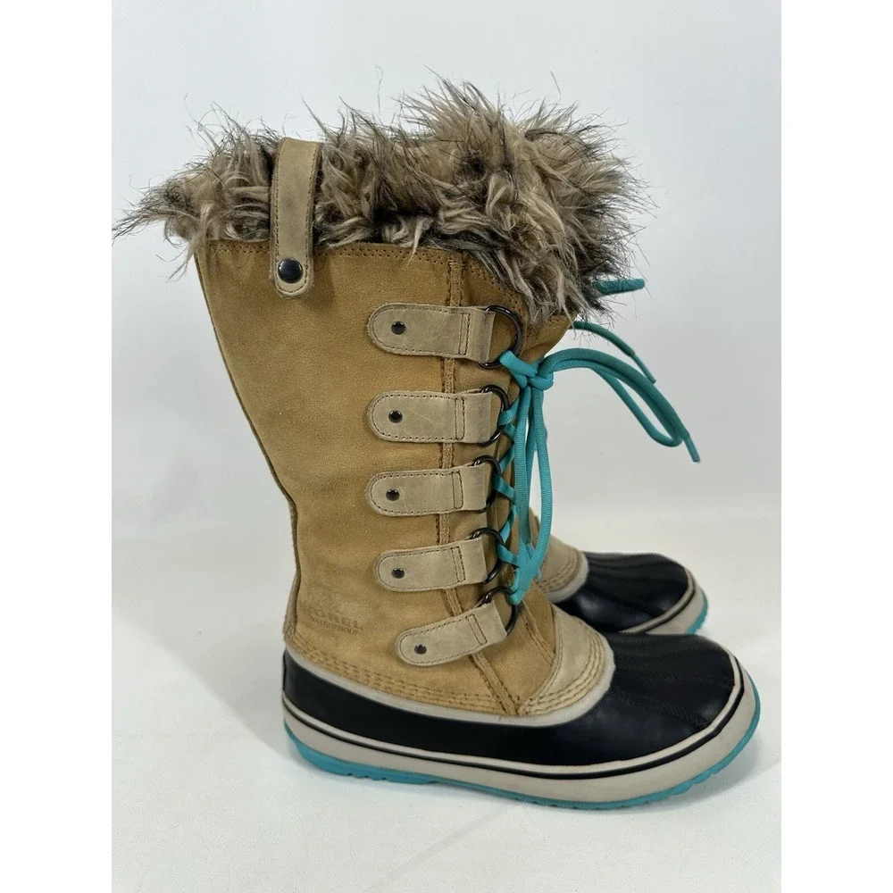 Sorel Joan of Arctic Waterproof Suede Boots NL 1540-373 Turquoise Fur Size 10